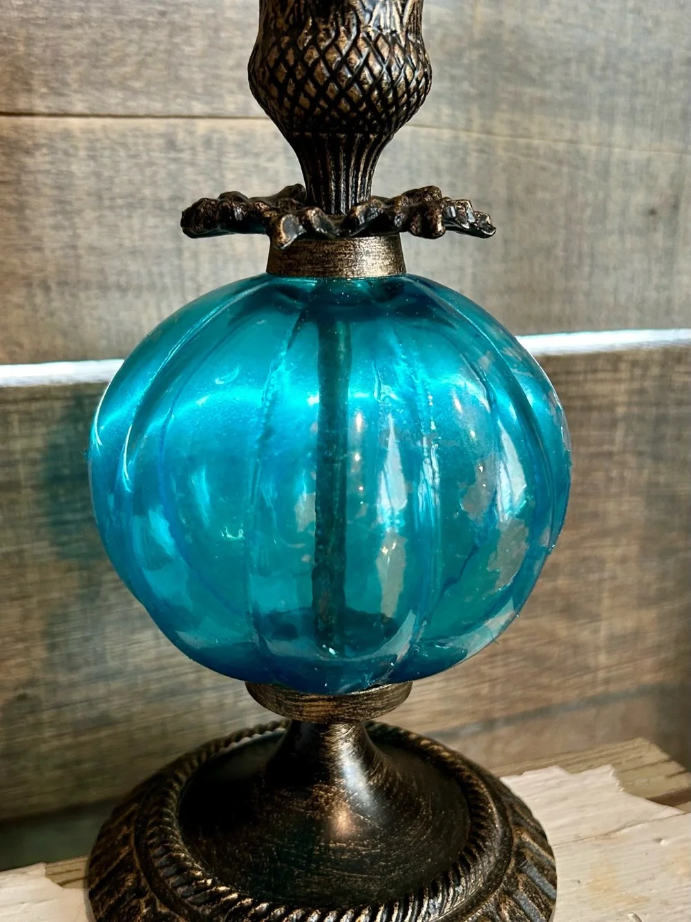 Pier 1 Teal Blue Glass Candle Holder